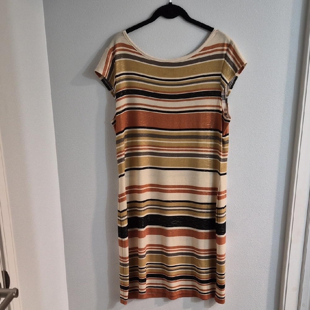 Madison Leigh Striped Midi Dress in Earth Tones